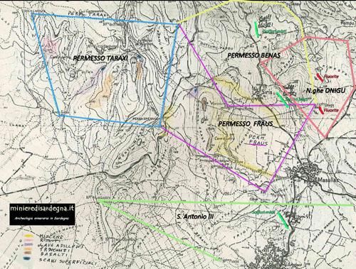 Mappa degli altri permessi di ricerca in territorio di Masullas, Siris e Mogoro